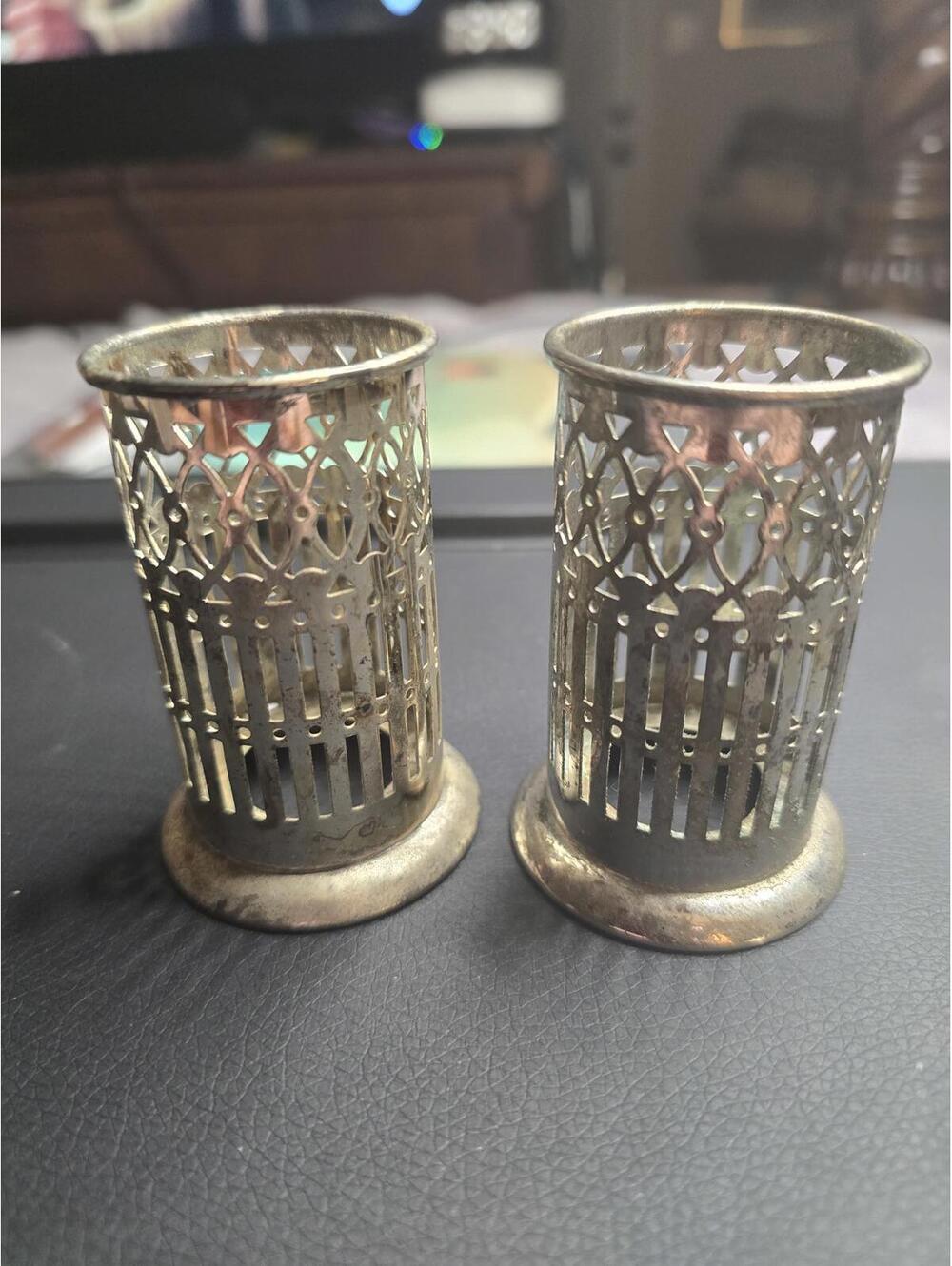 Vintage Decorative Silver Toothpick Salt Pepper Shaker Overlay Holders